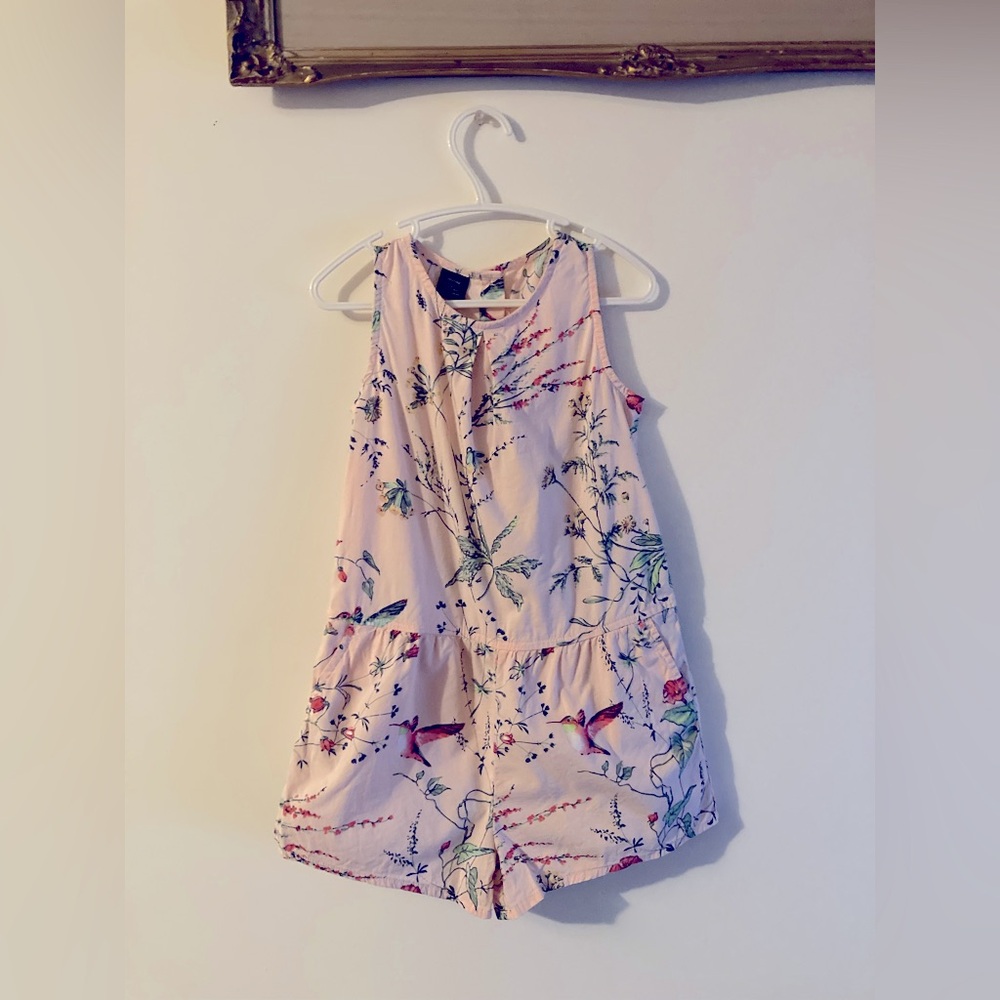 Baby GAP Pink Floral Hummingbird Print Sleeveless Romper Size 5